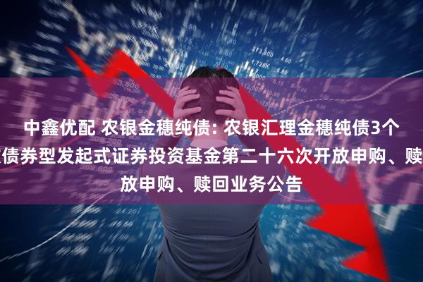 中鑫优配 农银金穗纯债: 农银汇理金穗纯债3个月定期开放债券型发起式证券投资基金第二十六次开放申购、赎回业务公告